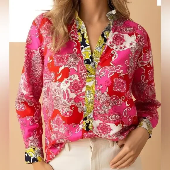 J. Crew NWOT XXS Pink Band Collar Poplin Popover Tunic Vintage Paisley Size XXS - Picture 1 of 5